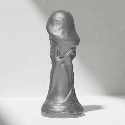 GreedyCluster TROPHY DILDO fantasy silicone dildo, metallic silver sculpted design