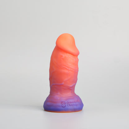 GreedyCluster PHAT thick realistic-feel dildo in blue and orange colorway